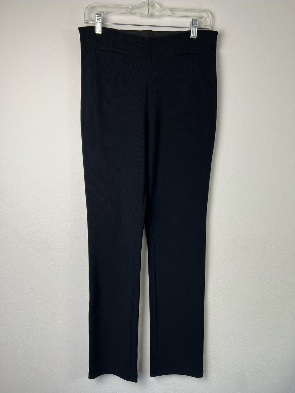 Equestrian Black Pull On Elastic Waist Straight Leg Ribbed Pants